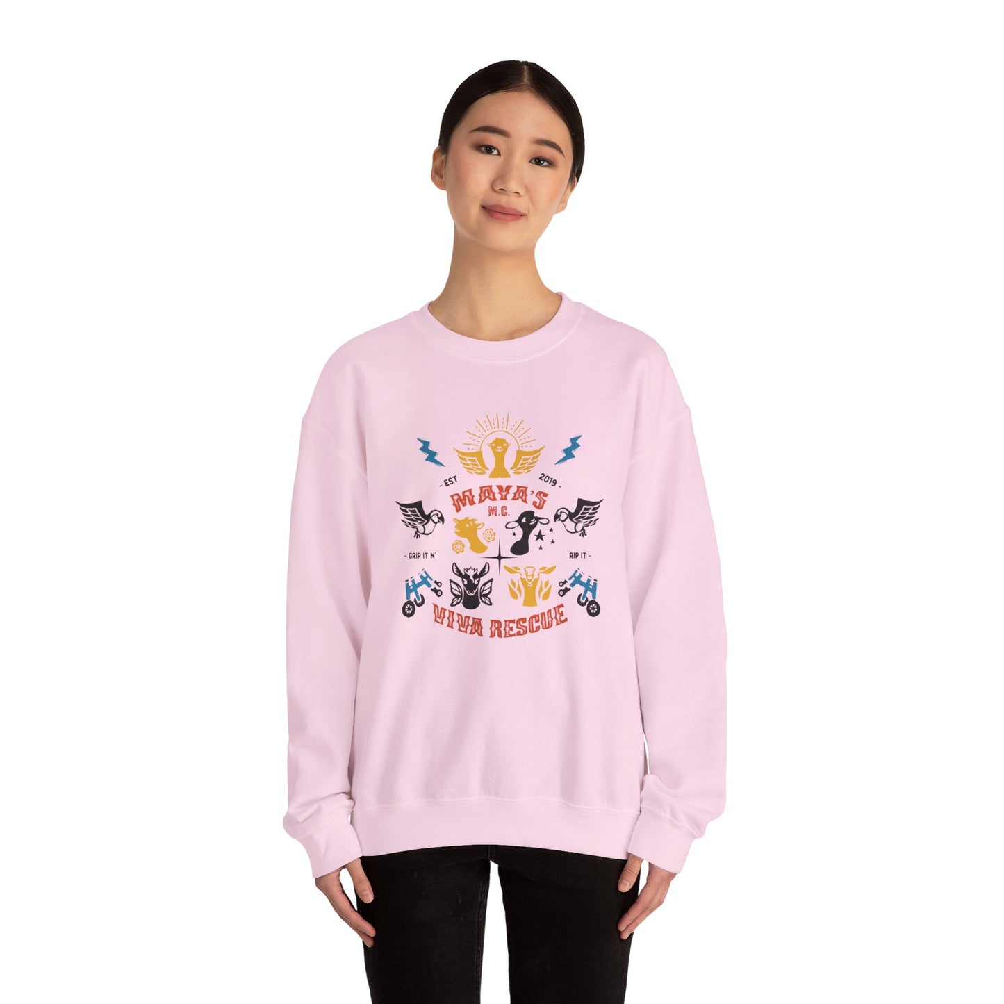 Viva Rescue - Maya's Motorcycle Club - Unisex Heavy Blend™ Crewneck Sweatshirt