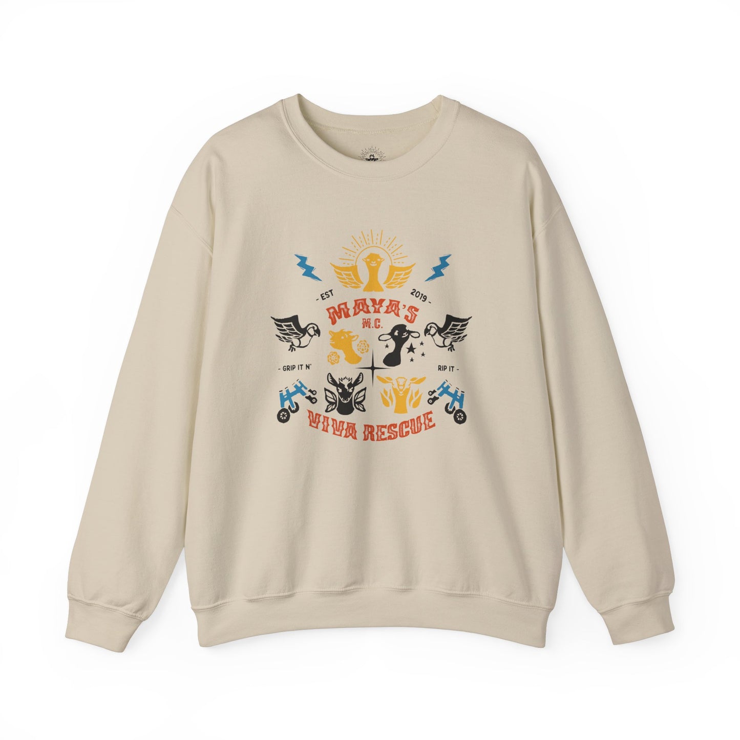 Viva Rescue - Maya's Motorcycle Club - Unisex Heavy Blend™ Crewneck Sweatshirt