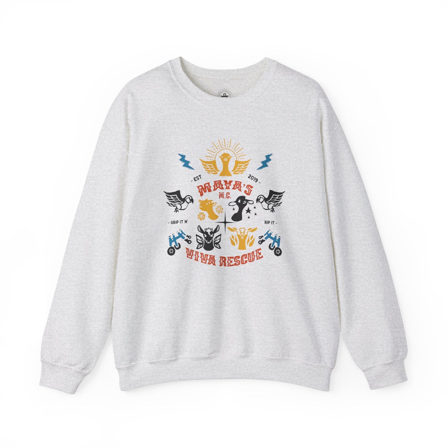 Viva Rescue - Maya's Motorcycle Club - Unisex Heavy Blend™ Crewneck Sweatshirt