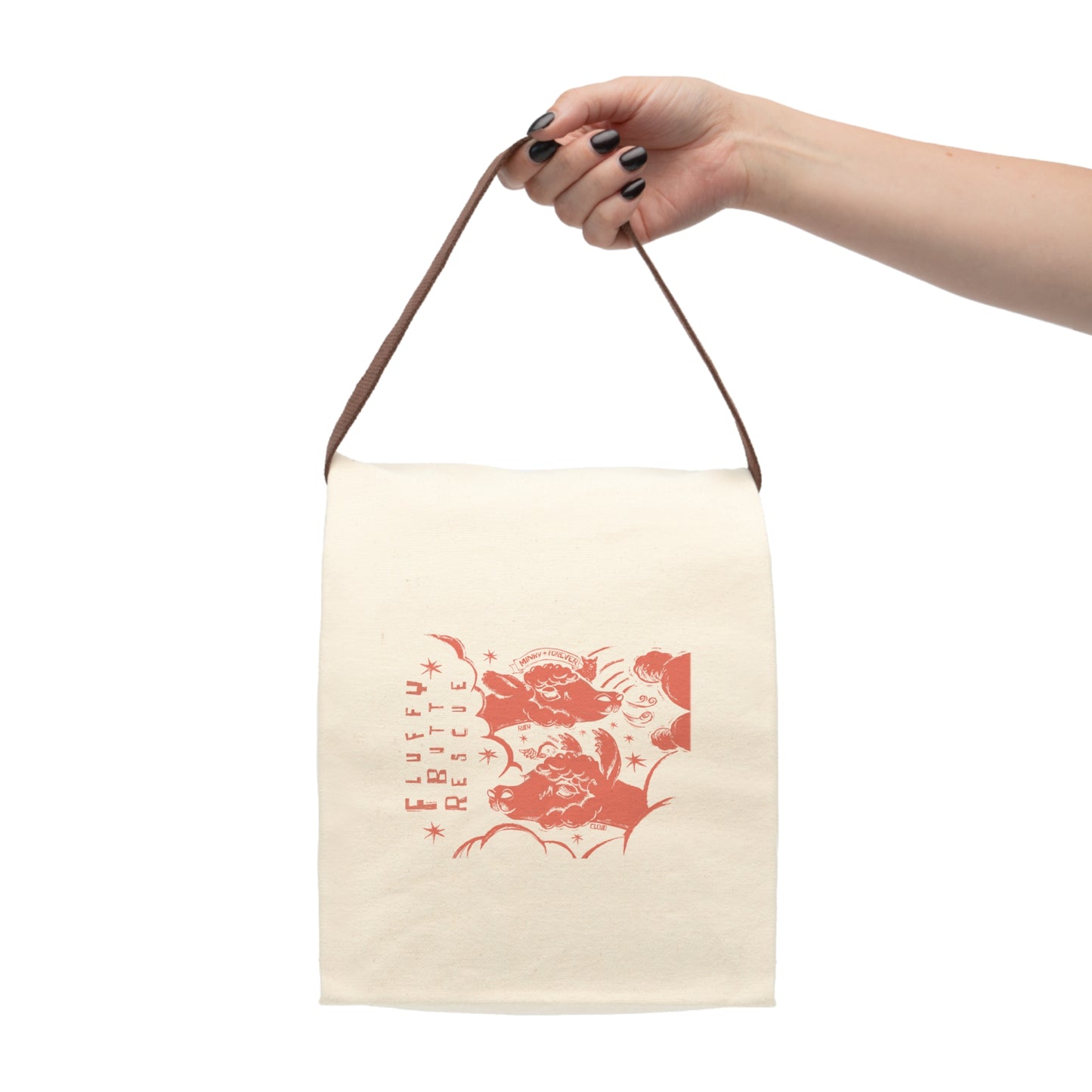Fluffy Butt Rescue - Minky Forever - Canvas Lunch Bag With Strap