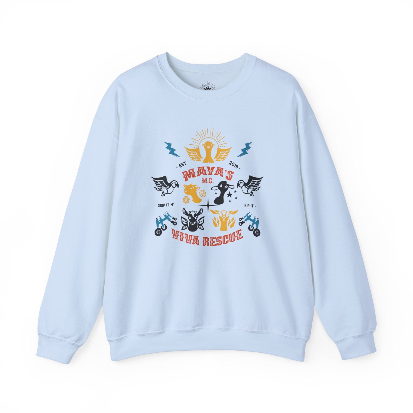 Viva Rescue - Maya's Motorcycle Club - Unisex Heavy Blend™ Crewneck Sweatshirt