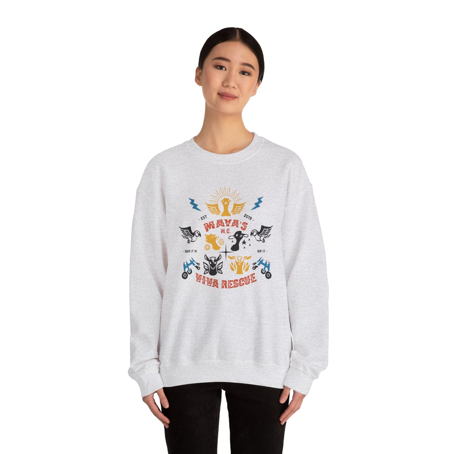 Viva Rescue - Maya's Motorcycle Club - Unisex Heavy Blend™ Crewneck Sweatshirt